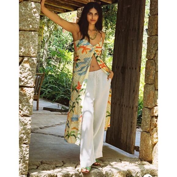 Farm Rio Womens Copacabana Cover Up XS Cream Tropical Print Beach Resort Wear - Picture 4 of 14